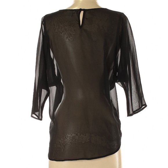 Sheer 3/4 Sleeve Blouse in Black/Lace Size Small - Picture 3 of 11